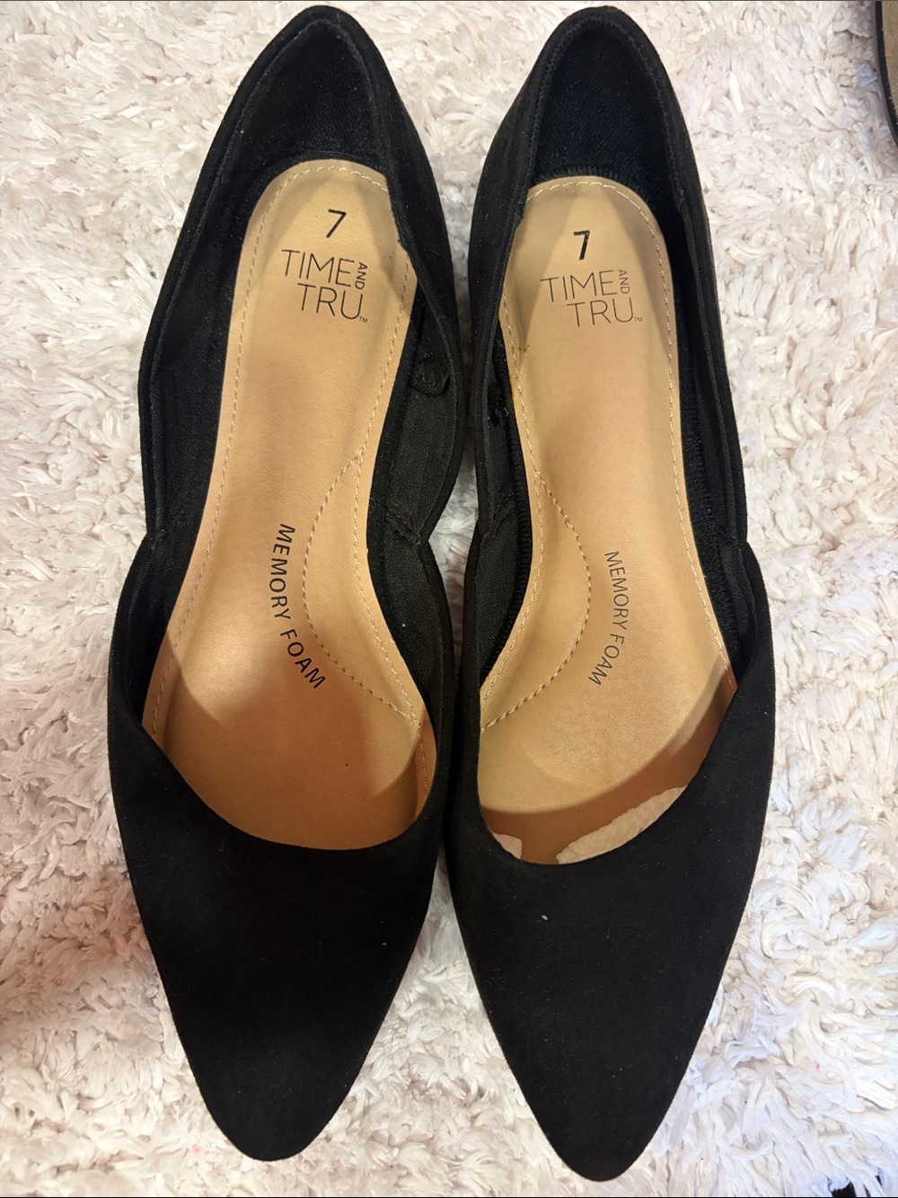 Time and Tru Black Pointed Toe Memory-Foam Flats